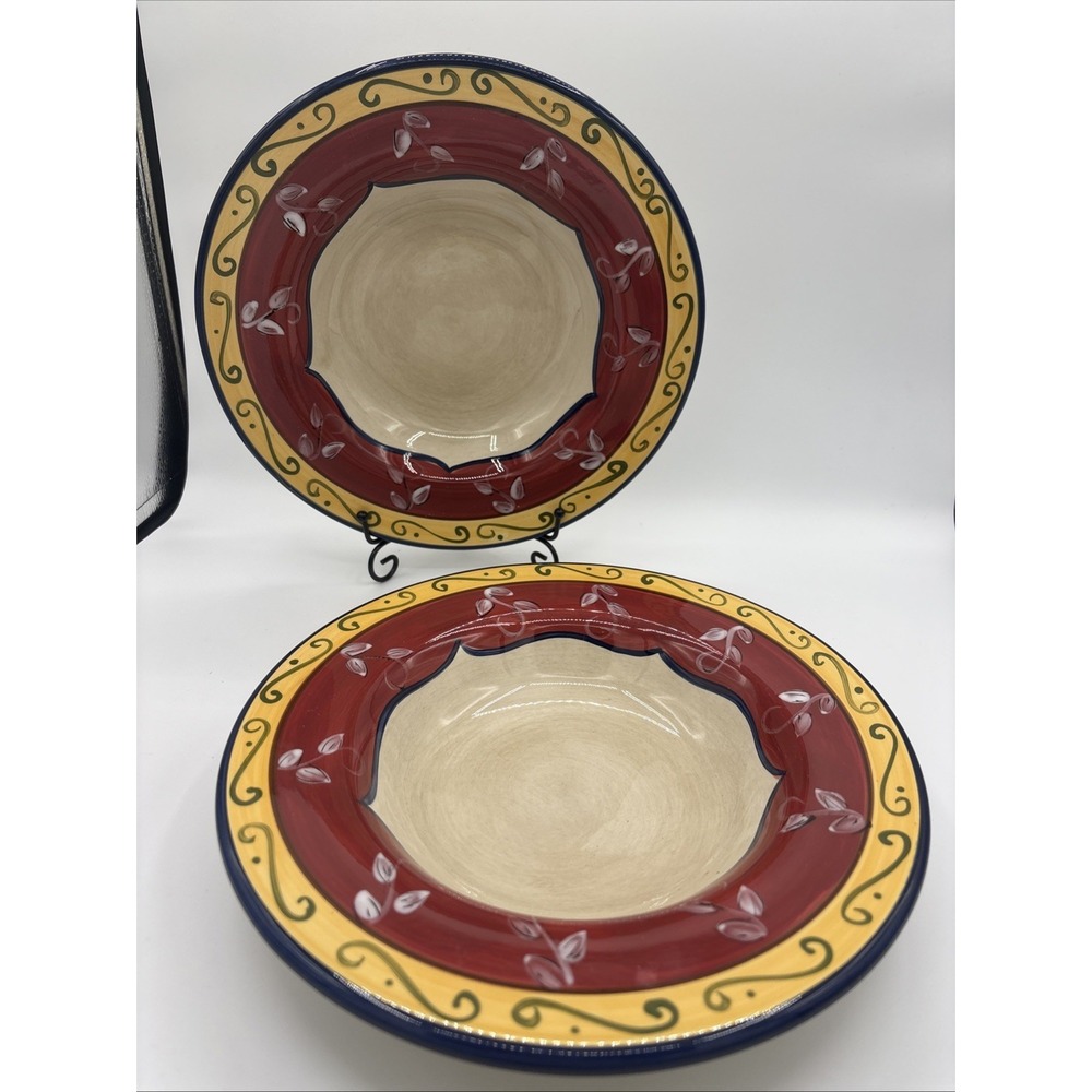 Pier 1‎ Vallarta Large Rimmed Pasta Bowls 10 1/2" Set Of 2